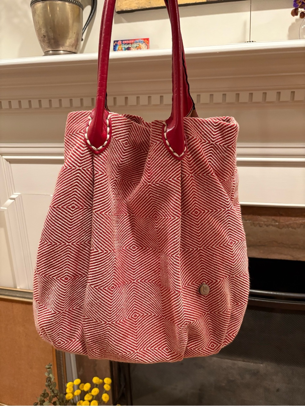 Fondazione Le Constantine Italy Handwoven Red Patterned Tote Bag